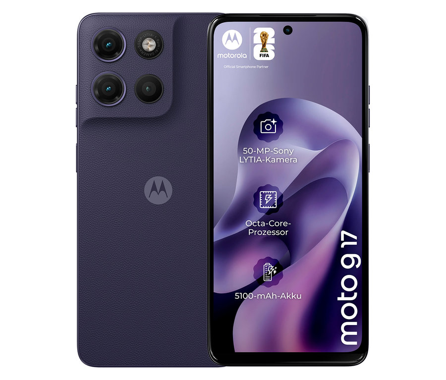Motorola moto g17 LTE 128GB in Evening Blue, Vorder- und Rückseite sind sichtbar.