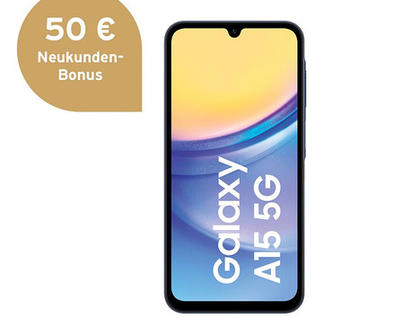 Samsung Galaxy A15 5G 128GB in Blau-Schwarz.