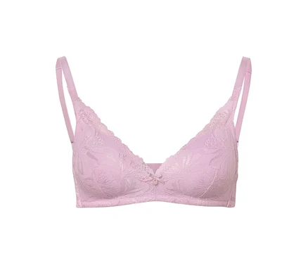 Detailaufnahme eines lila Spitzen-BHs.