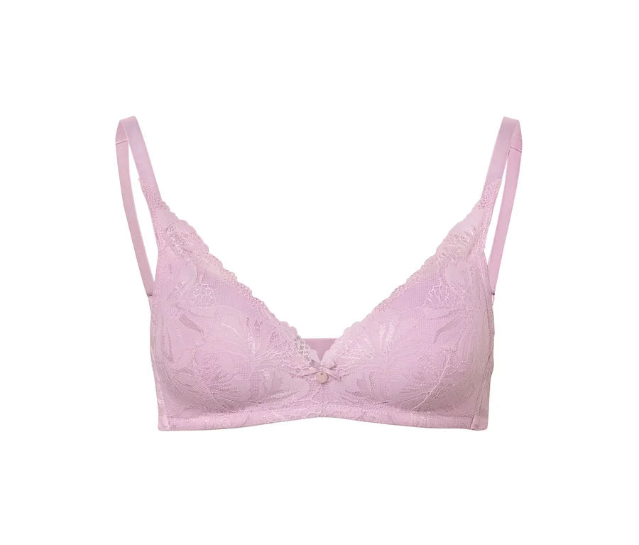 Detailaufnahme eines lila Spitzen-BHs.
