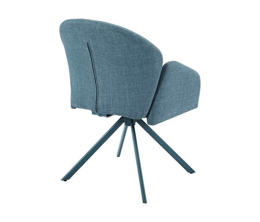 Petrolfarbener Hela Armlehnenstuhl Holly mit strukturierter Polsterung, geschwungener Rückenlehne und vier ausgestellten Beinen.