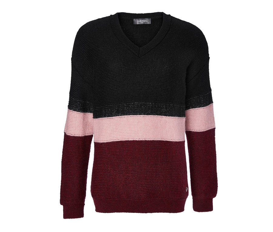 Strickpullover im Colorblocking-Dessin.