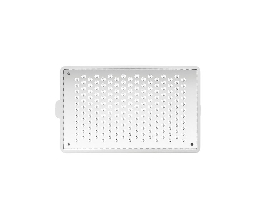 Rechteckige ZWILLING Z-Cut Multireibe mit weißem Rahmen und silberner Reibefläche.
