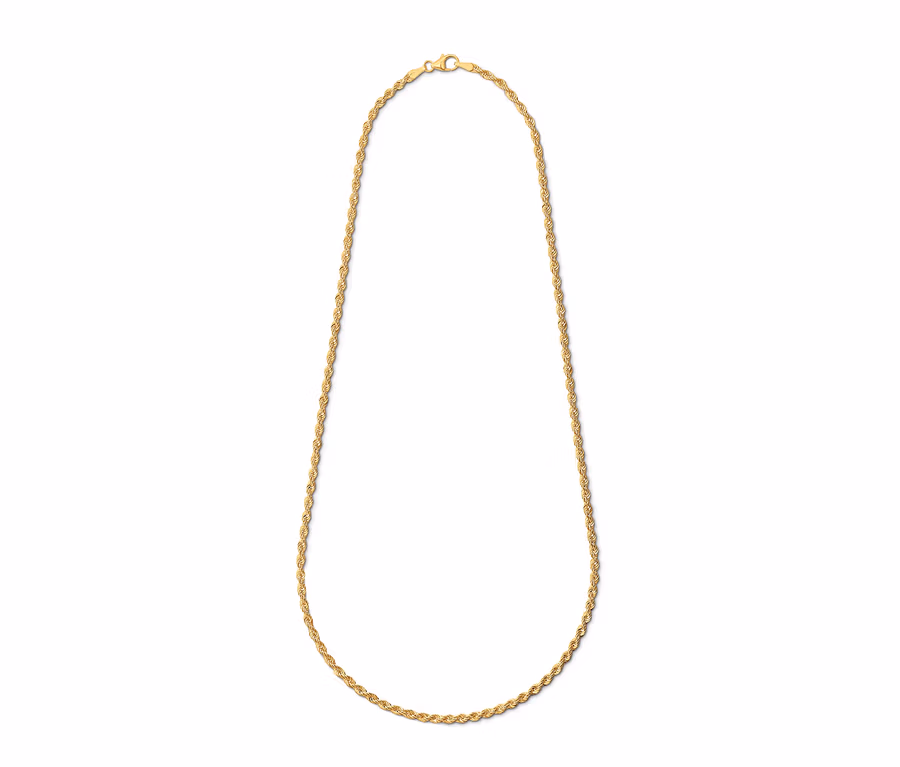 Eine goldene Kette (585 Gold) auf weißem Hintergrund.