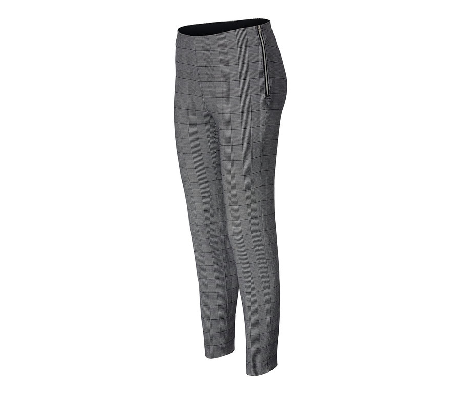 Knöchellange, grau karierte Stretchhose.