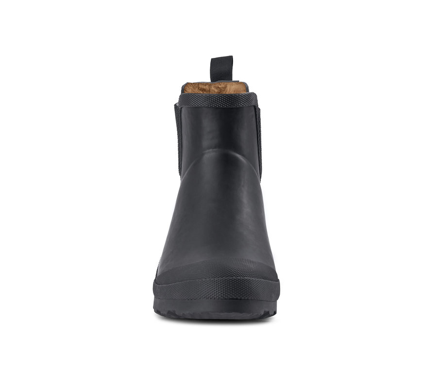 Schwarze gefütterte Regenstiefelette.