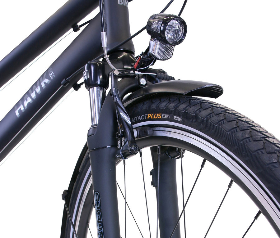 Detailaufnahme vom Vorderrad des HAWK Bikes Damen-Trekkingrad »Trekking Lady Premium«.