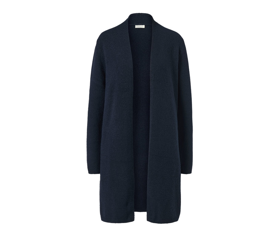 Dunkelblauer, offener Longcardigan.