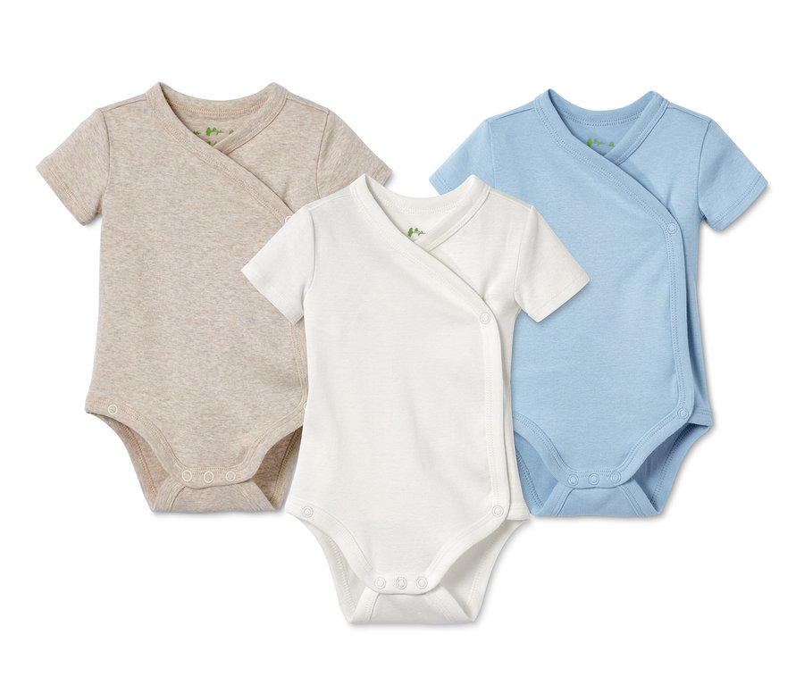 Drei Bodys aus Bio-Baumwolle.