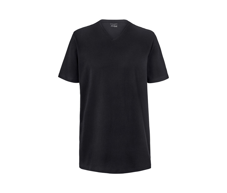 Ein schwarzes T-Shirt mit V-Ausschnitt, 2er-Pack.