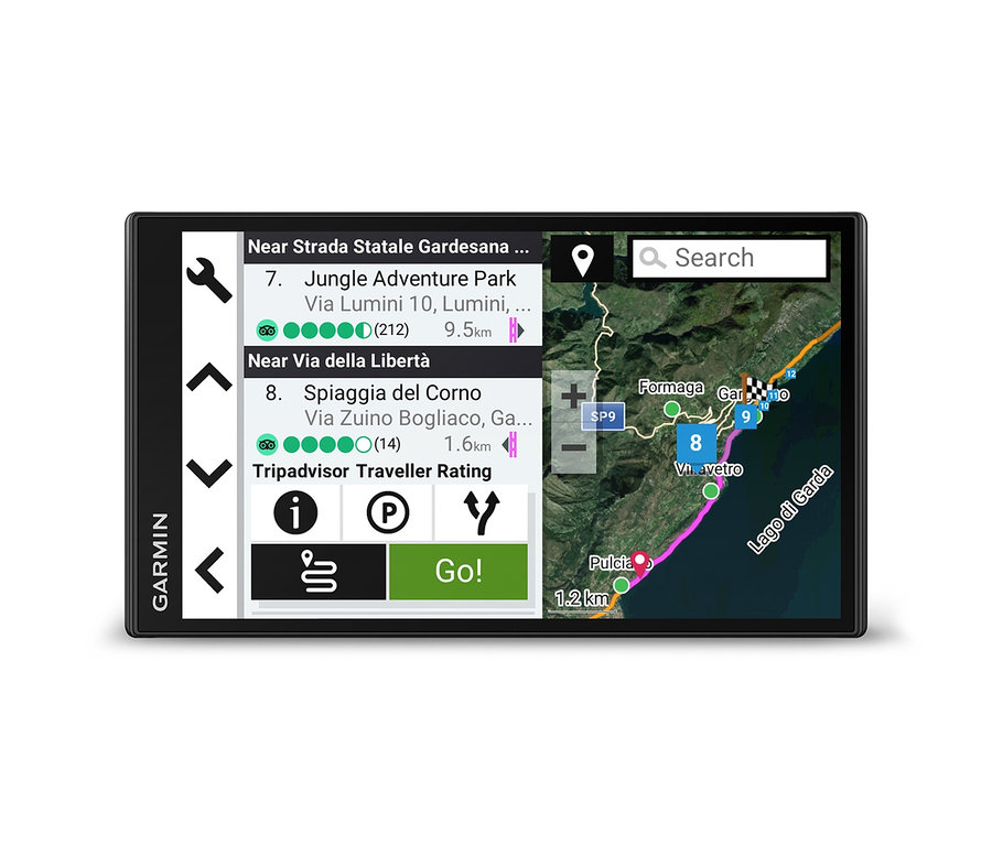 Ein Garmin Navi »CamperVan« zeigt eine Karte mit interessanten Orten und Routen.