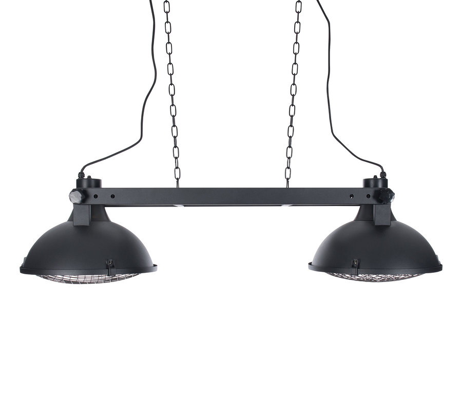 Schwarzer Sunred-Deckenheizstrahler »Indus II Hanging 3000« hängt an Ketten.