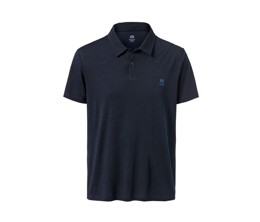 Dunkelblaues Funktionspoloshirt mit Merinowolle.
