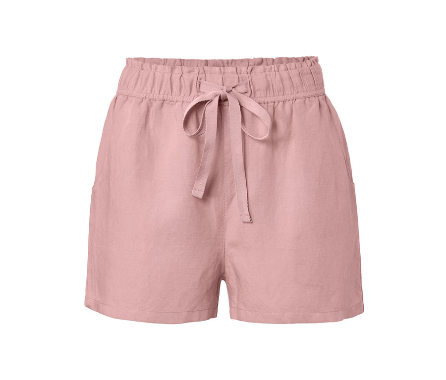 Rosa Leinen-Shorts mit elastischem Bund und Kordelzug.