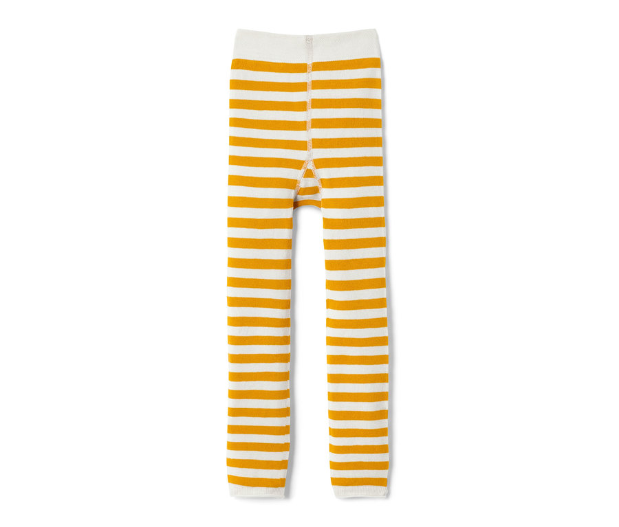 Gelb-weiß gestreifte 2 Strickleggings.