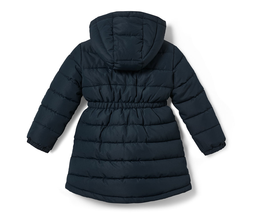 Marineblaue Thermoparka mit Kapuze von hinten.