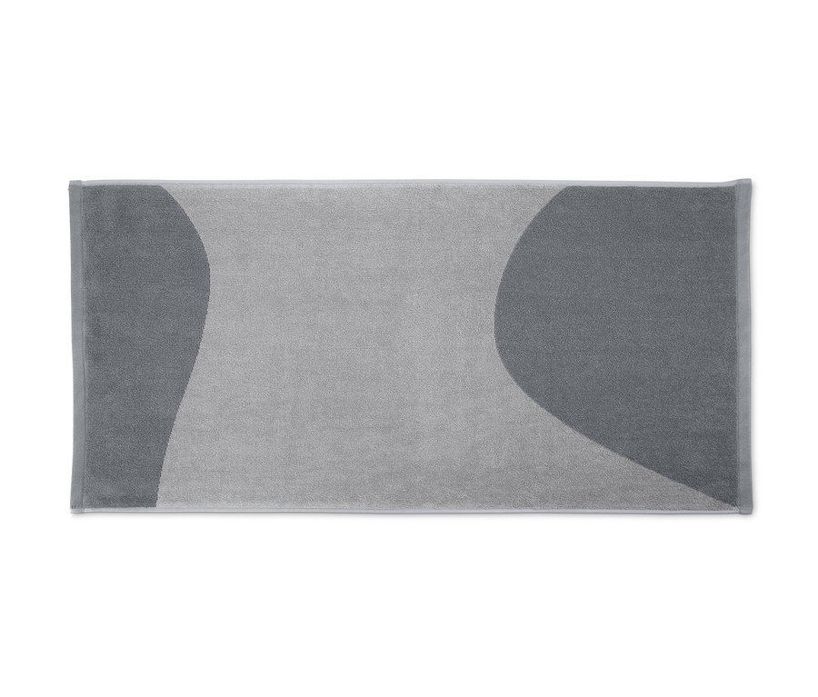Zwei graue Jacquard-Handtücher mit abstraktem Muster.