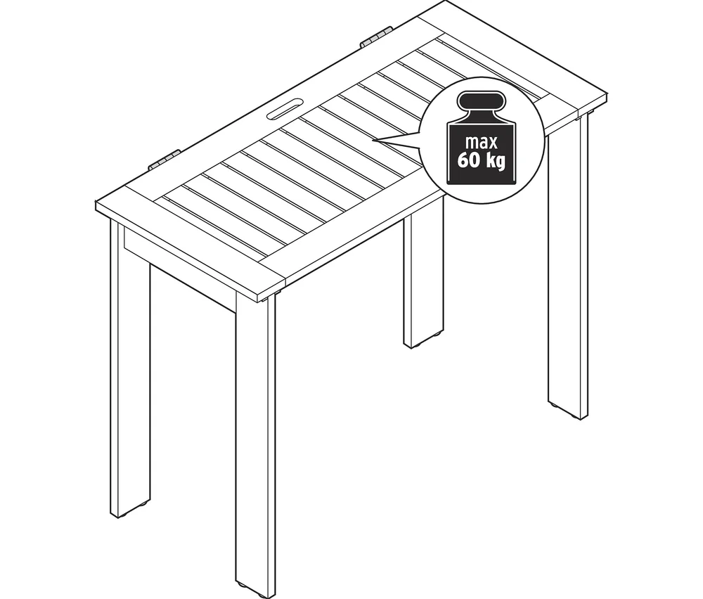 Illustration von einem Gartentisch »Leira«, klappbar.