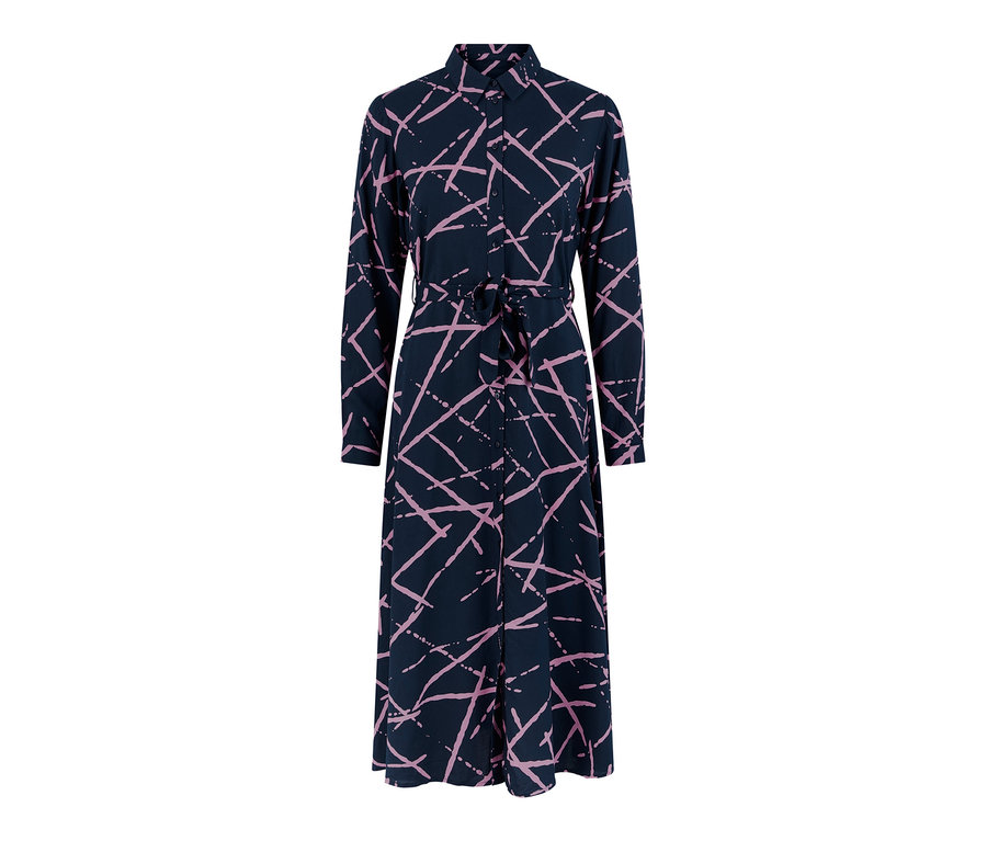 Ein blaues Kleid mit Print.