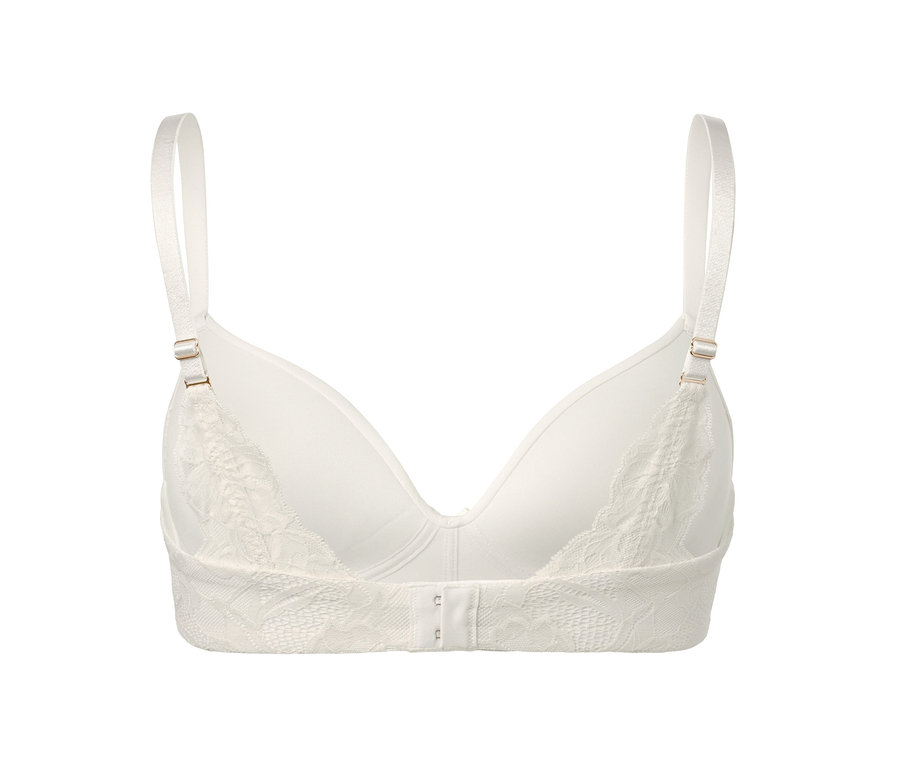 Ein cremefarbener Softschalen-BH mit Spitzendetails.