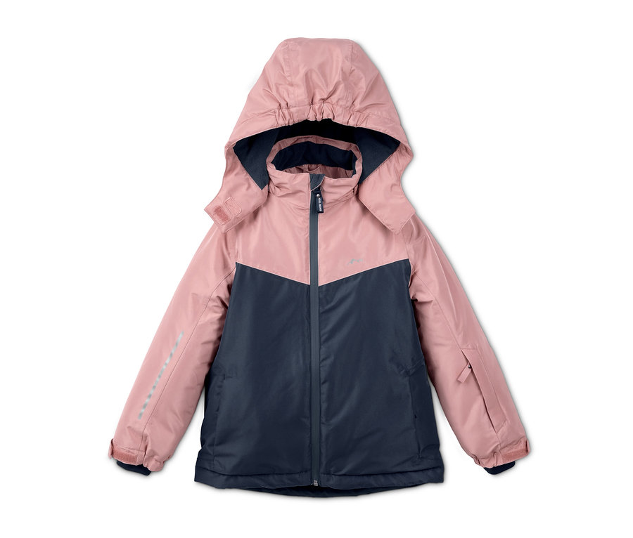 Mädchen-Skijacke in Marineblau und Rosa.