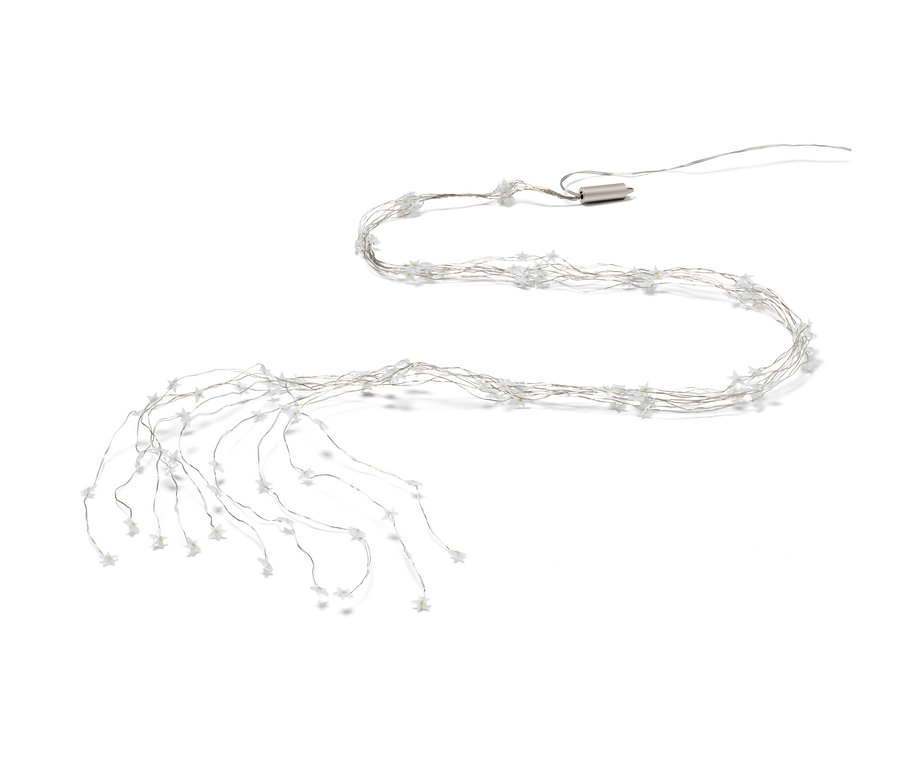 LED-Lichtschweif mit Sternen in Schlangenform auf weißem Hintergrund.