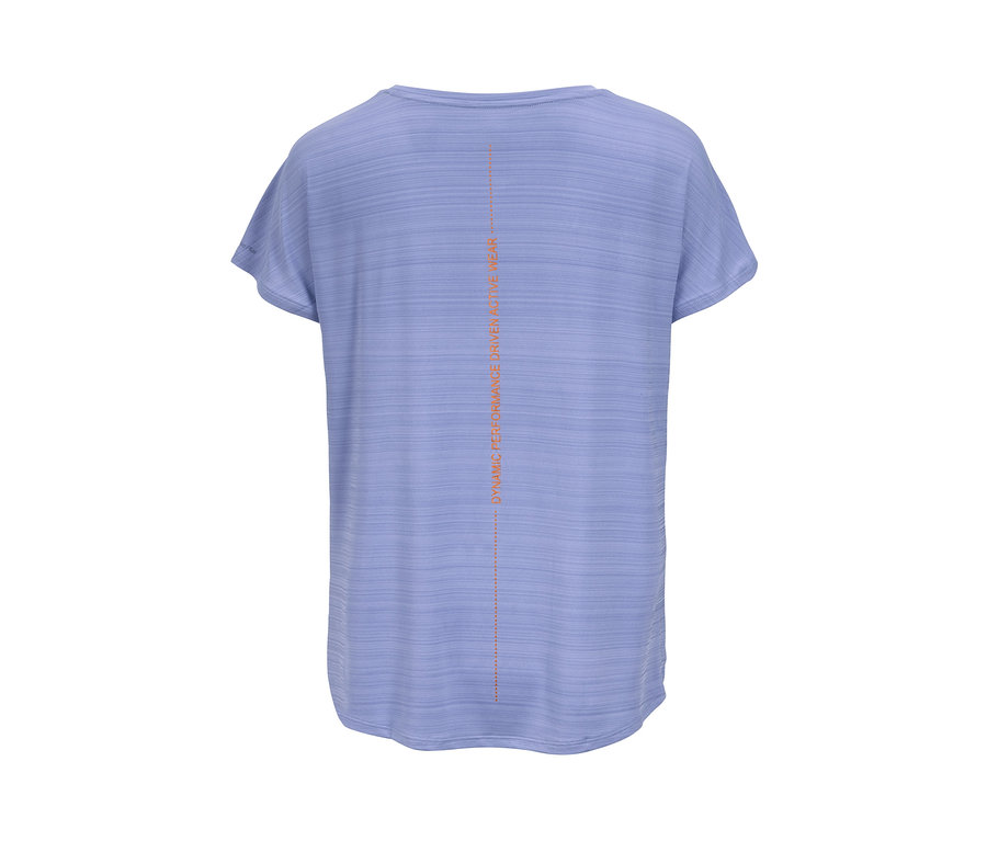 Nahaufnahme von einem violett melierten Sportshirt.