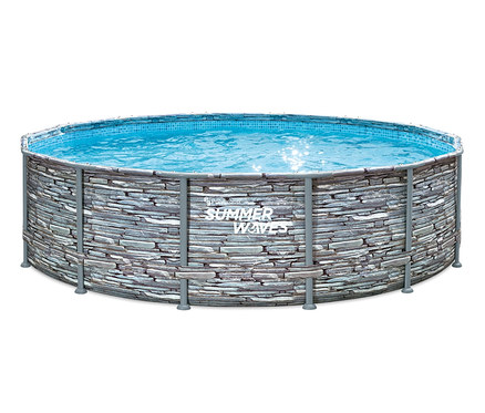 Abbildung eines ovalen Summer Waves Elite-Frame-Pools, steingrau, ca. 427 x 107 cm.