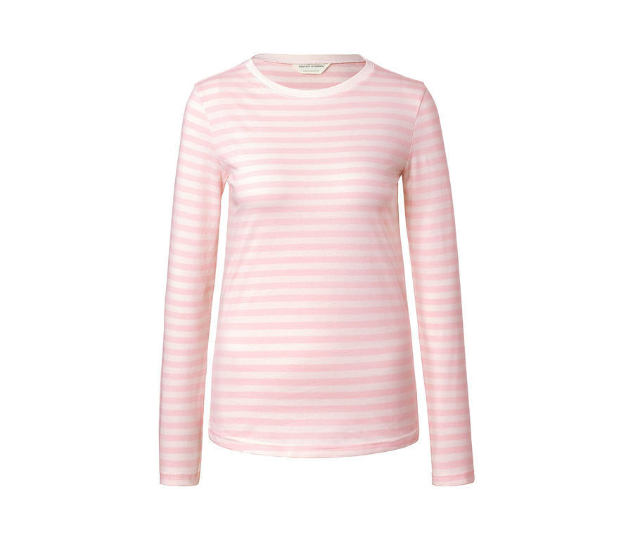 Gestreiftes Langarmshirt, rosa-weiß.