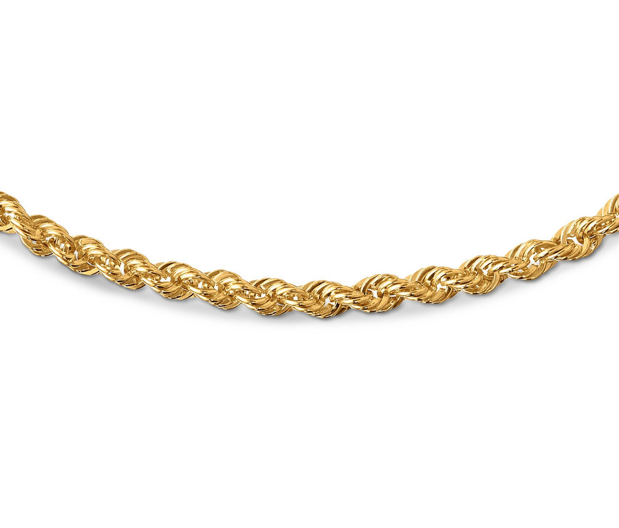 Nahaufnahme einer goldenen Kordel Kette aus 925er Silber vergoldet auf weißem Hintergrund.