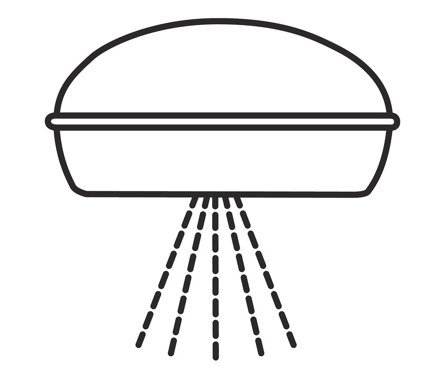 Illustration eines großen Wellness-Duschkopfs.
