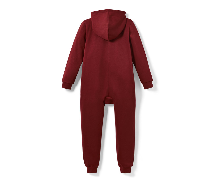 Roter Kinder-Lounge-Onesie mit Kapuze.