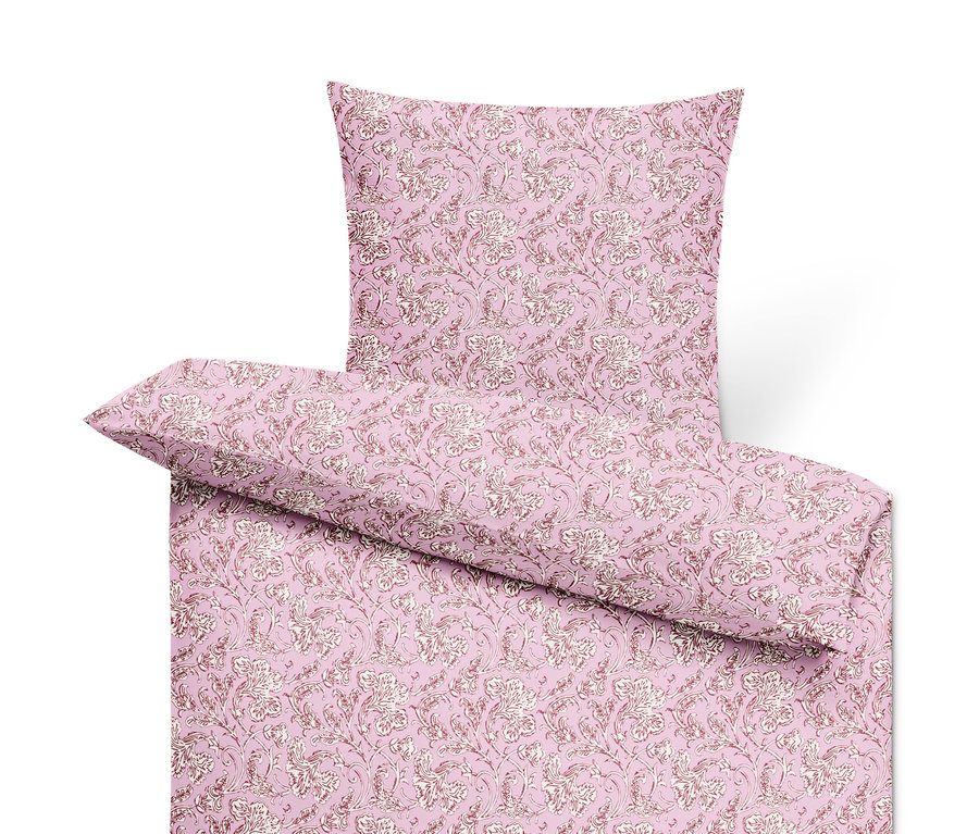 Lila Renforcé-Bettwäsche in Normalgröße mit Blumenmuster.