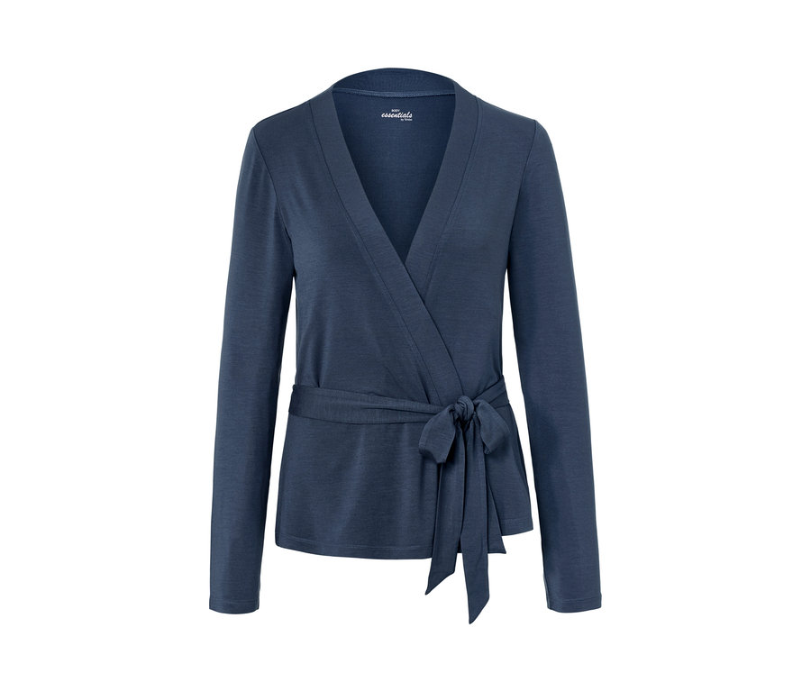 Marineblaues Pyjama-Set-Oberteil mit langen Ärmeln und Taillenbindung.