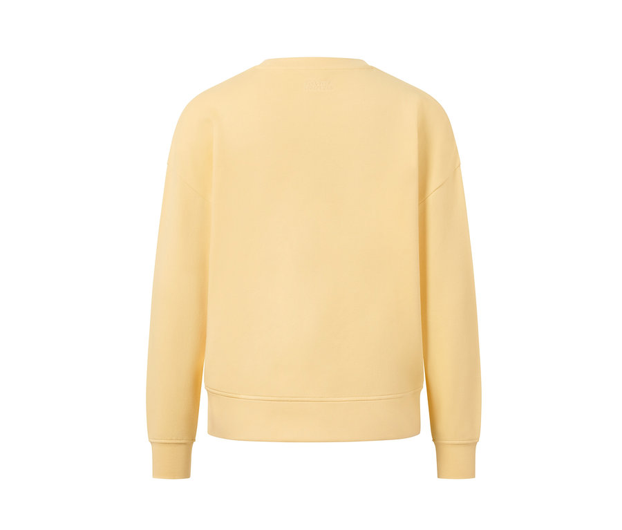 Rückansicht eines gelben Sweatshirts.
