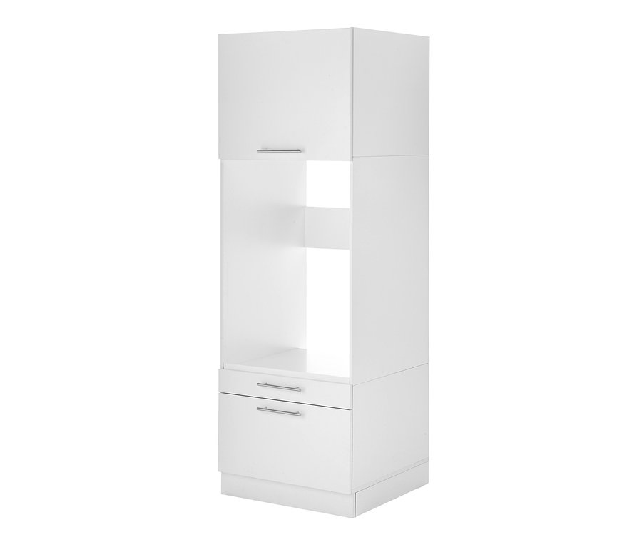 Weißer Respekta Waschmaschinenschrank mit silbernen Griffen.