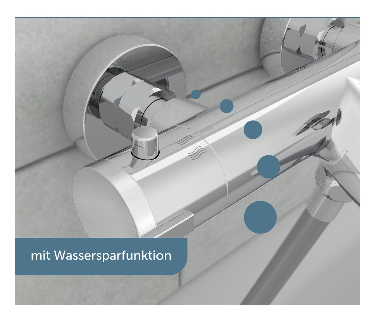 Detail einer verchromten Thermostat-Wannenarmatur »LONDON«.