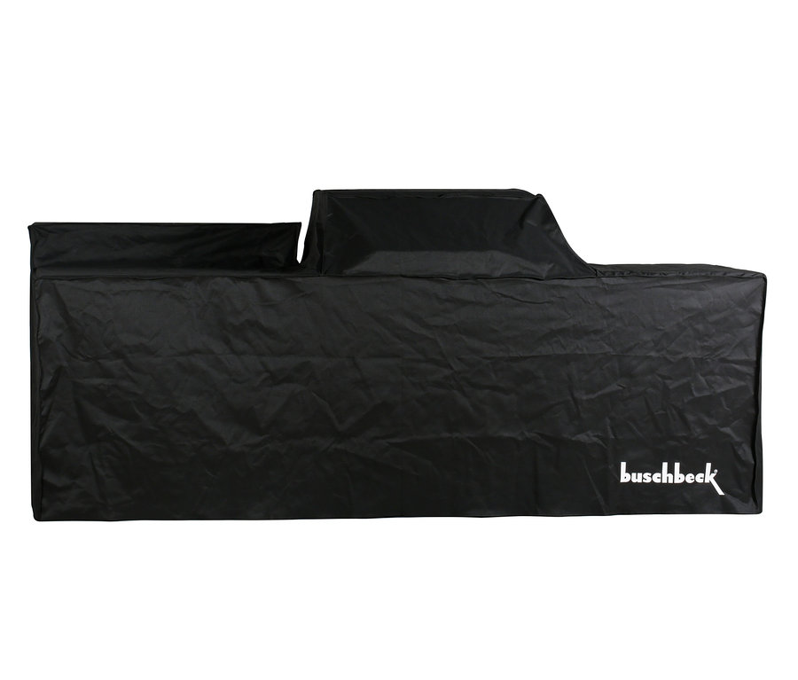 Schwarze Abdeckung für die Buschbeck Premium Outdoor-Küche mit Grillfunktion.