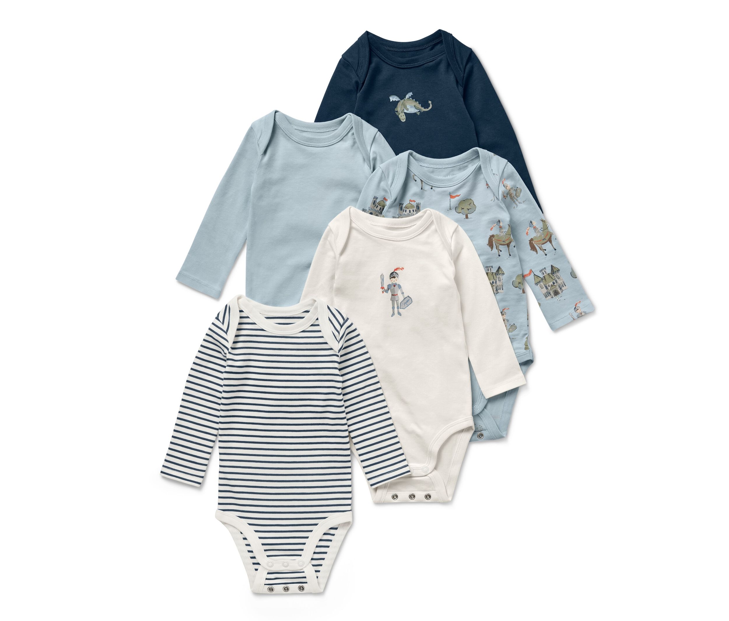 Tchibo - 5 Baby-Bodys mit Mitwachsfunktion - Newborn - Gr. 50/56 - creme/print