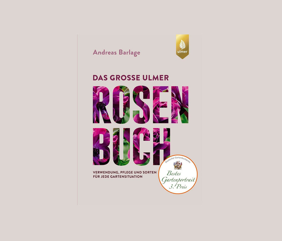 Cover des Buchs »Das grosse Ulmer Rosenbuch« von Andreas Barlage, mit Rosenfotos.