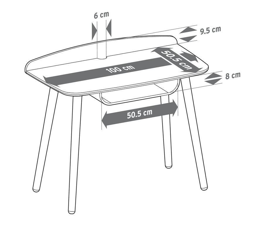 Abmessungen des Schreibtischs.