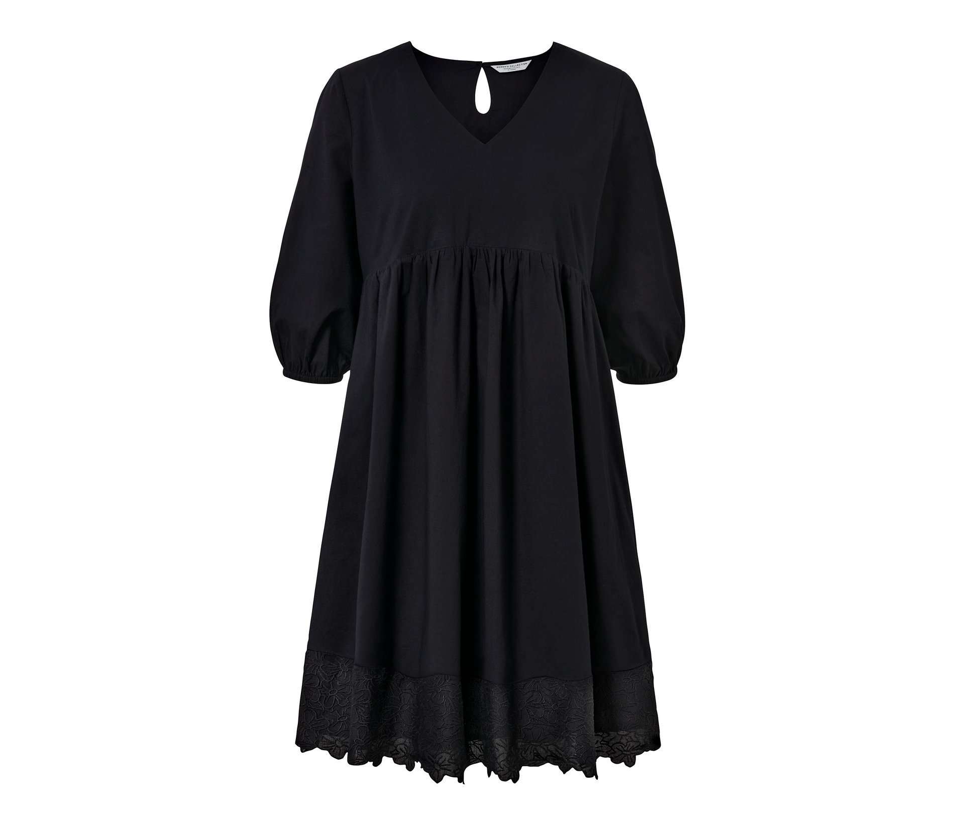 Webkleid mit Stickerei - Damen - Gr. 38 - schwarz - schwarz