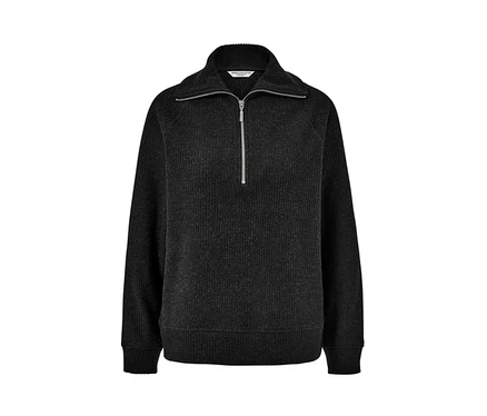 Schwarzer Sweat-Troyer mit Reißverschluss.