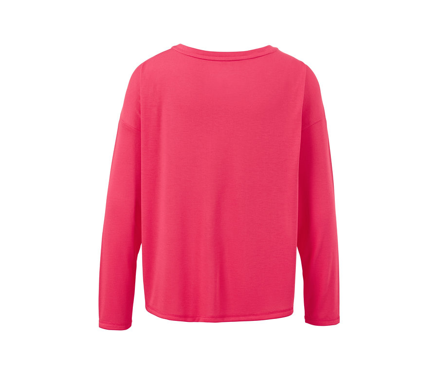 Rückansicht eines pinken 2-in-1-Sportshirts mit langen Ärmeln.