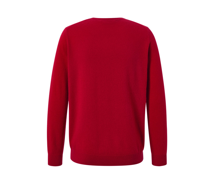 Roter Cashmere-Pullover mit Rundhalsausschnitt.