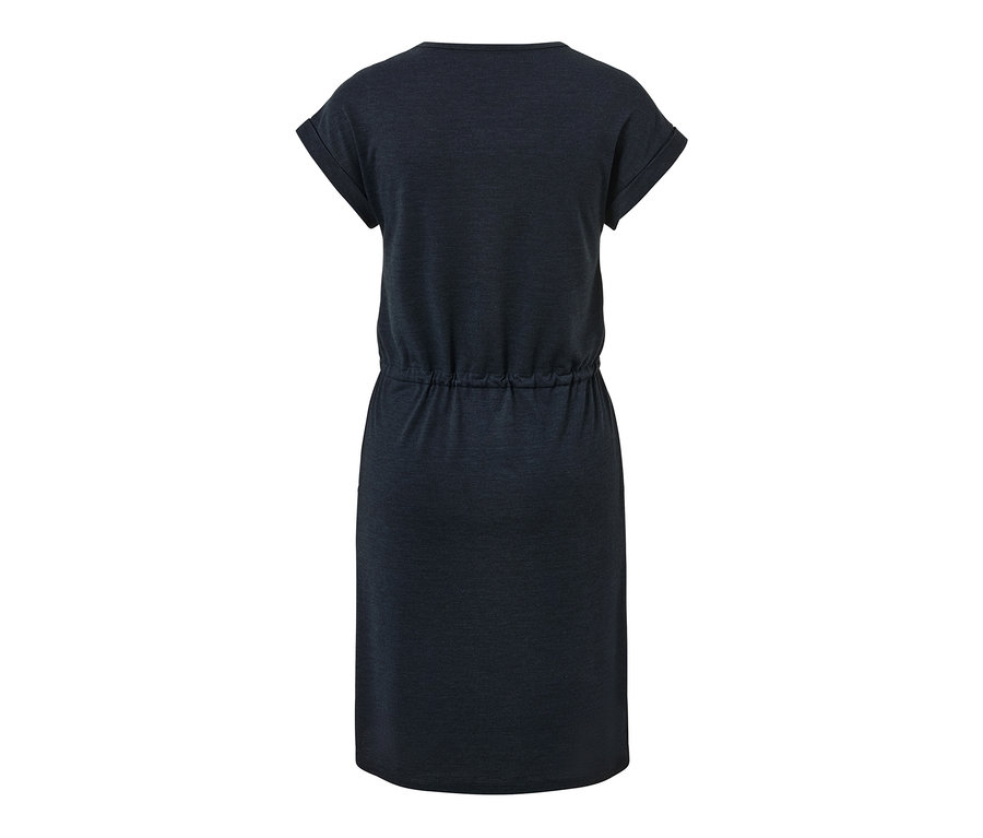 Dunkelblaues Outdoorkleid mit kurzen Ärmeln.