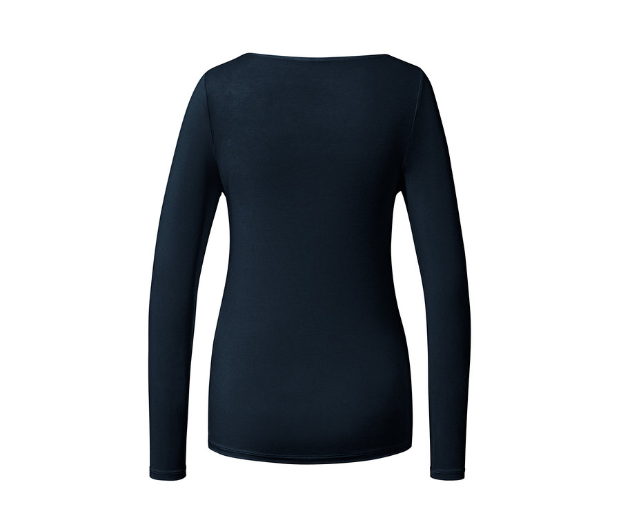 Blaues Langarmshirt im Modal-Seide-Mix von hinten.