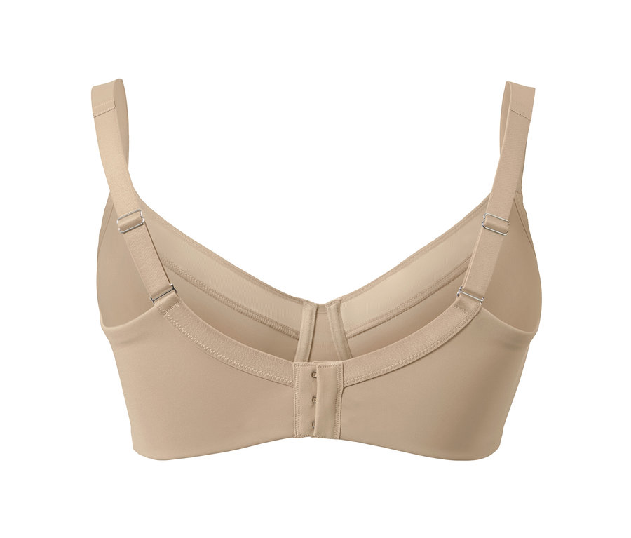 Detailansicht der Rückseite eines beigen Minimizer-BHs.