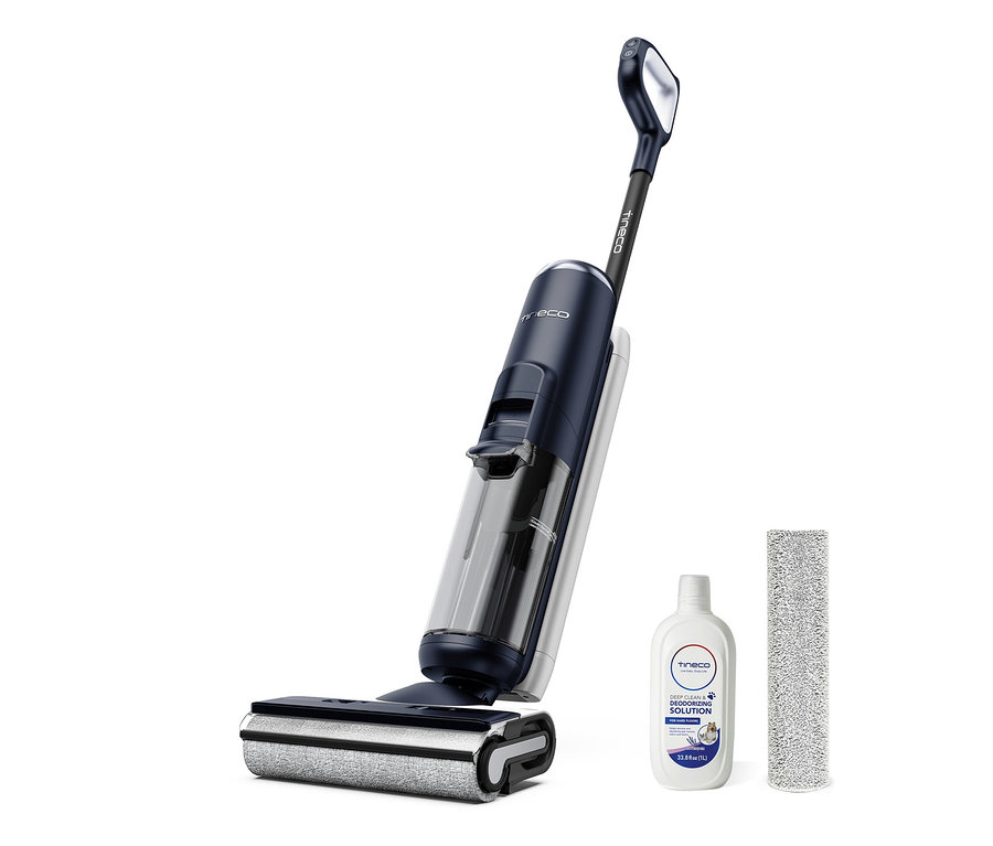 Tineco Nass-Trockensauger S6 Flashdry PET mit Reinigungslösung und Bodenwalze.