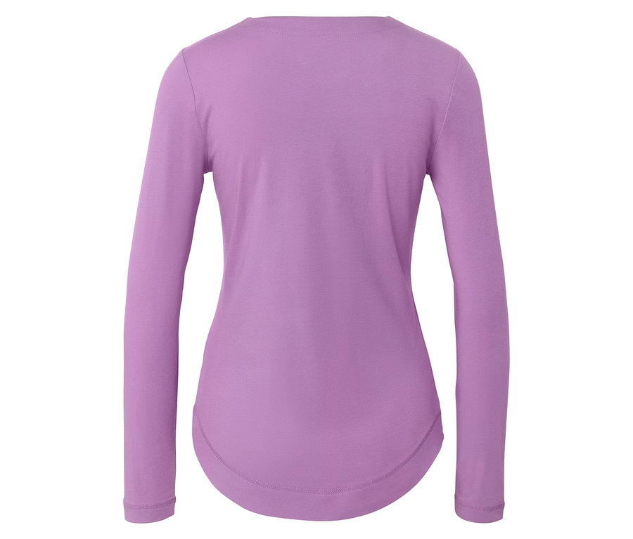 Rückansicht eines lilafarbenen Langarmshirts.
